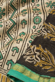 Green Vanaspathi Hand block Printed Silk Cotton Saree - Avishya