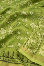 Green Vanaspathi Hand block Printed Silk Cotton Saree - Avishya