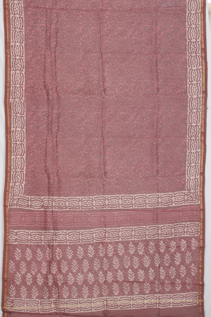 Brown Vanaspathi Printed Silk Cotton 3-Piece Salwar Suit Material   - Avishya