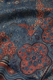 Blue Ajrakh Printed Mulberry Silk Saree - Avishya