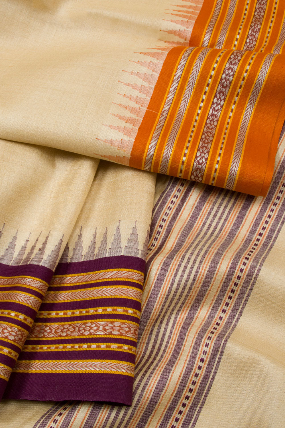 Beige - Vidarbha Tussar x Muga Silk Handloom Plain Fabric 14 main image 0