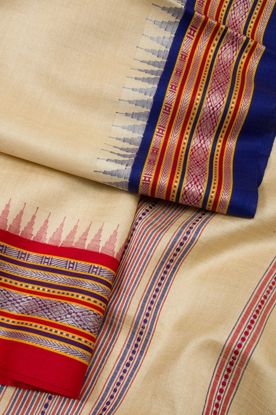 Brown - Vidarbha Tussar Silk Checks Handloom Fabric