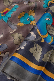 Brown Hand painted Tussar silk saree - Avishya
