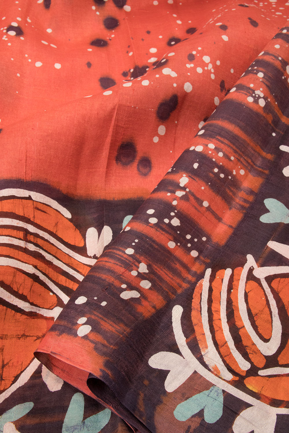 Fire Orange Batik Printed Silk Saree-Avishya