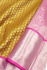 Mustard Yellow Bridal Korvai Kanjivaram Silk Saree 10067548