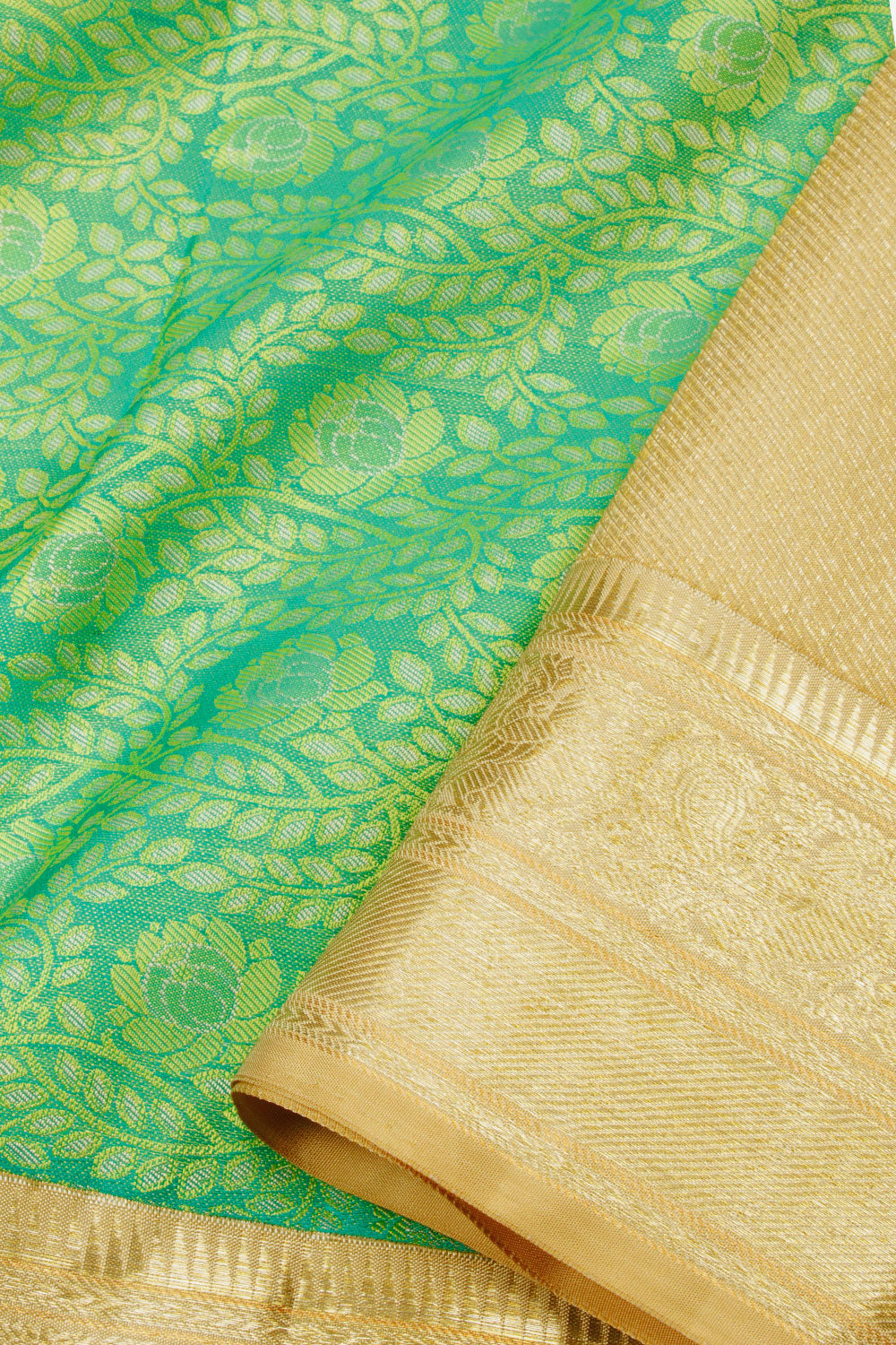 Pistachio Green Threadwork Korvai Kanjivaram Silk Saree - Avishya
