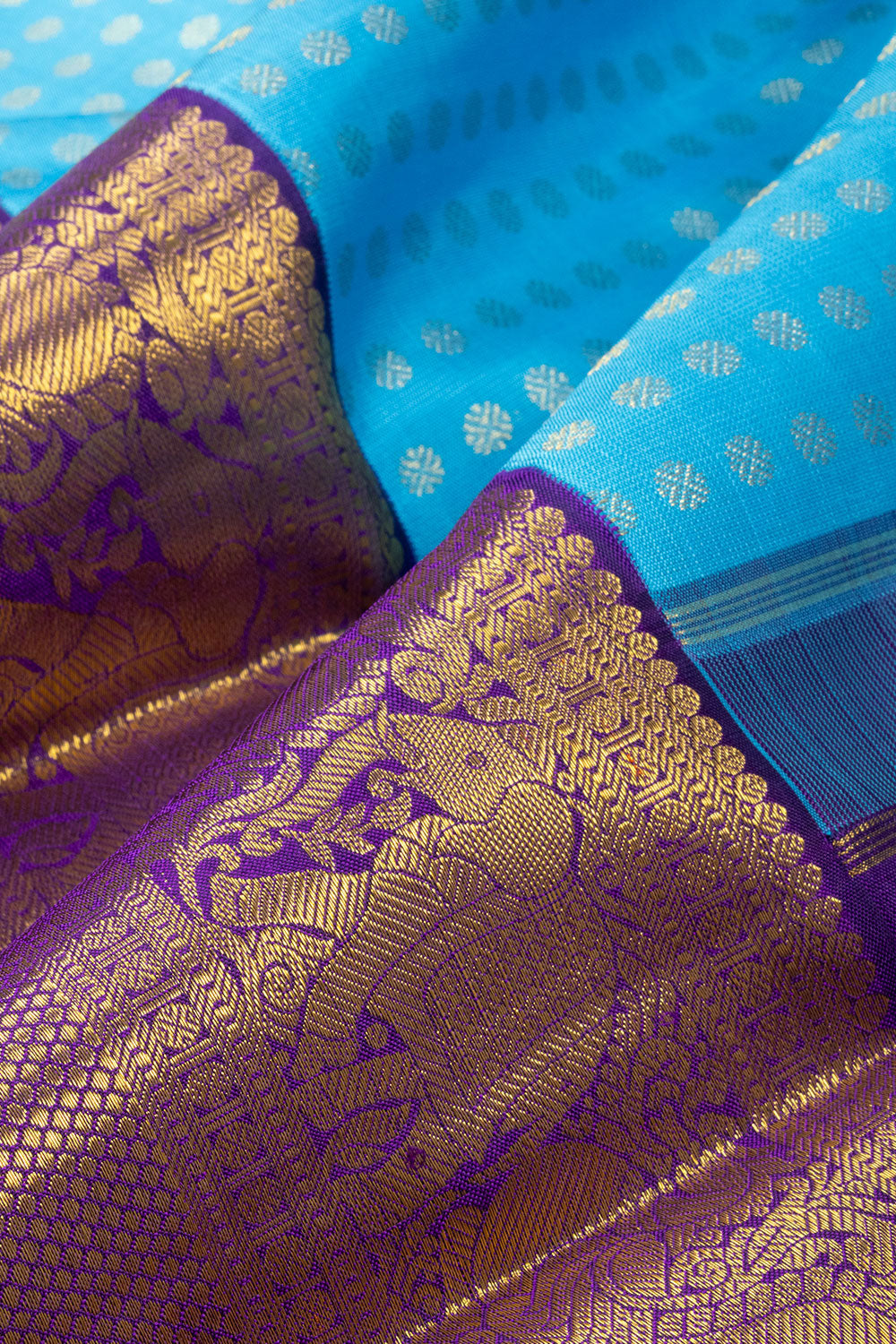 Cerulean Blue Bridal Korvai Kanjivaram Silk Saree - Avishya