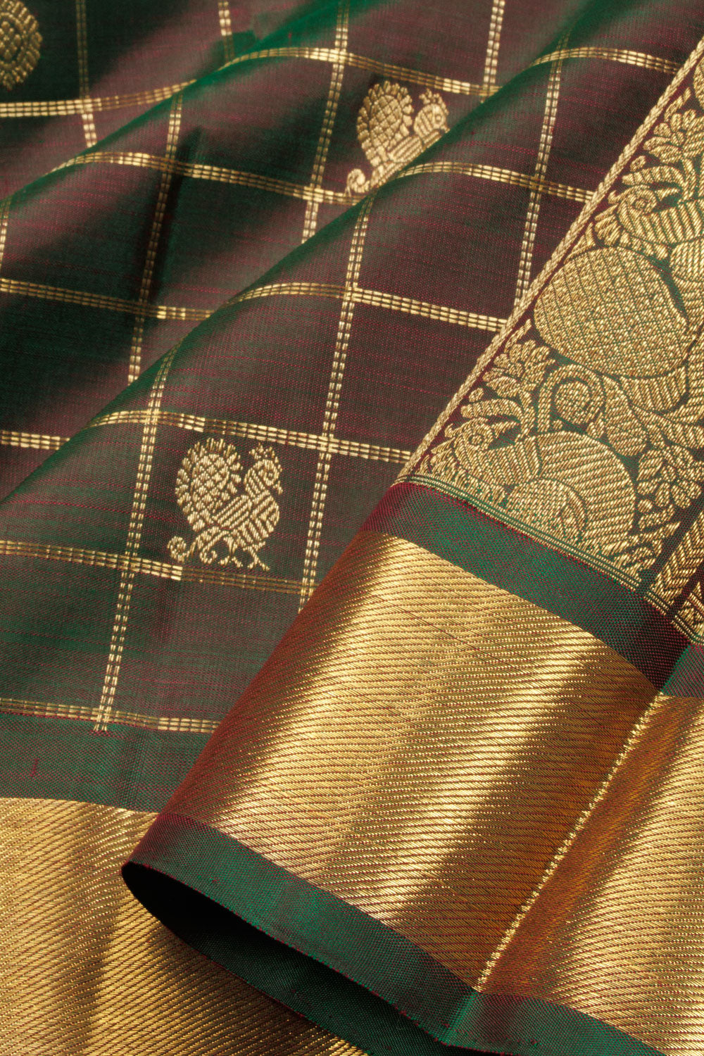 Dark Moss Green Handloom Bridal Kanjivaram silk saree - Avishya