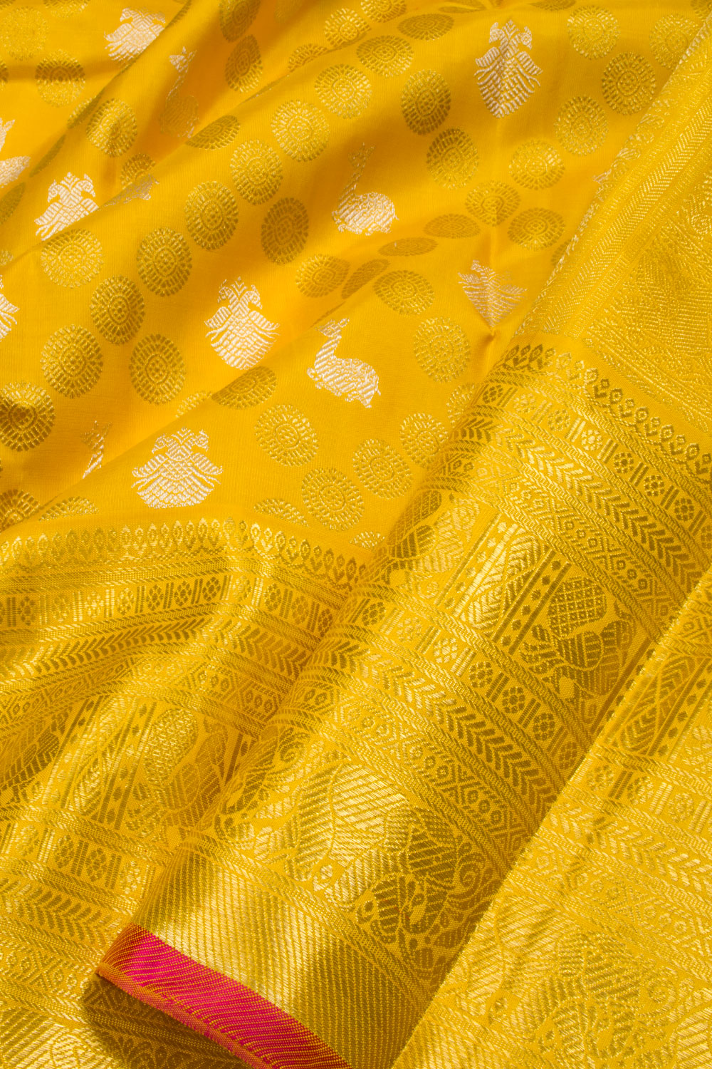 Dandelion Yellow Handloom Bridal Kanjivaram silk saree - Avishya