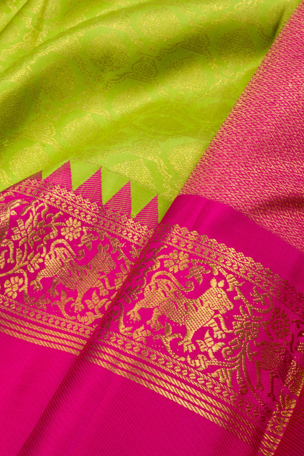 Chartreuse green Handloom Bridal Kanjivaram silk saree - Avishya