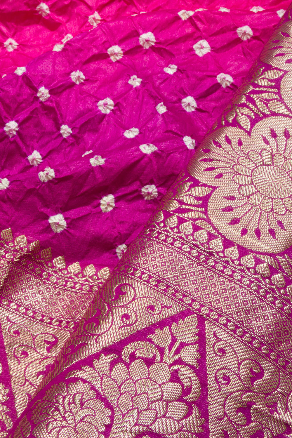Hot Pink Kanjivaram Pure Silk Bandhani Saree - Avishya