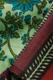 Mint Green Hand Block Printed Silk Saree -Avishya