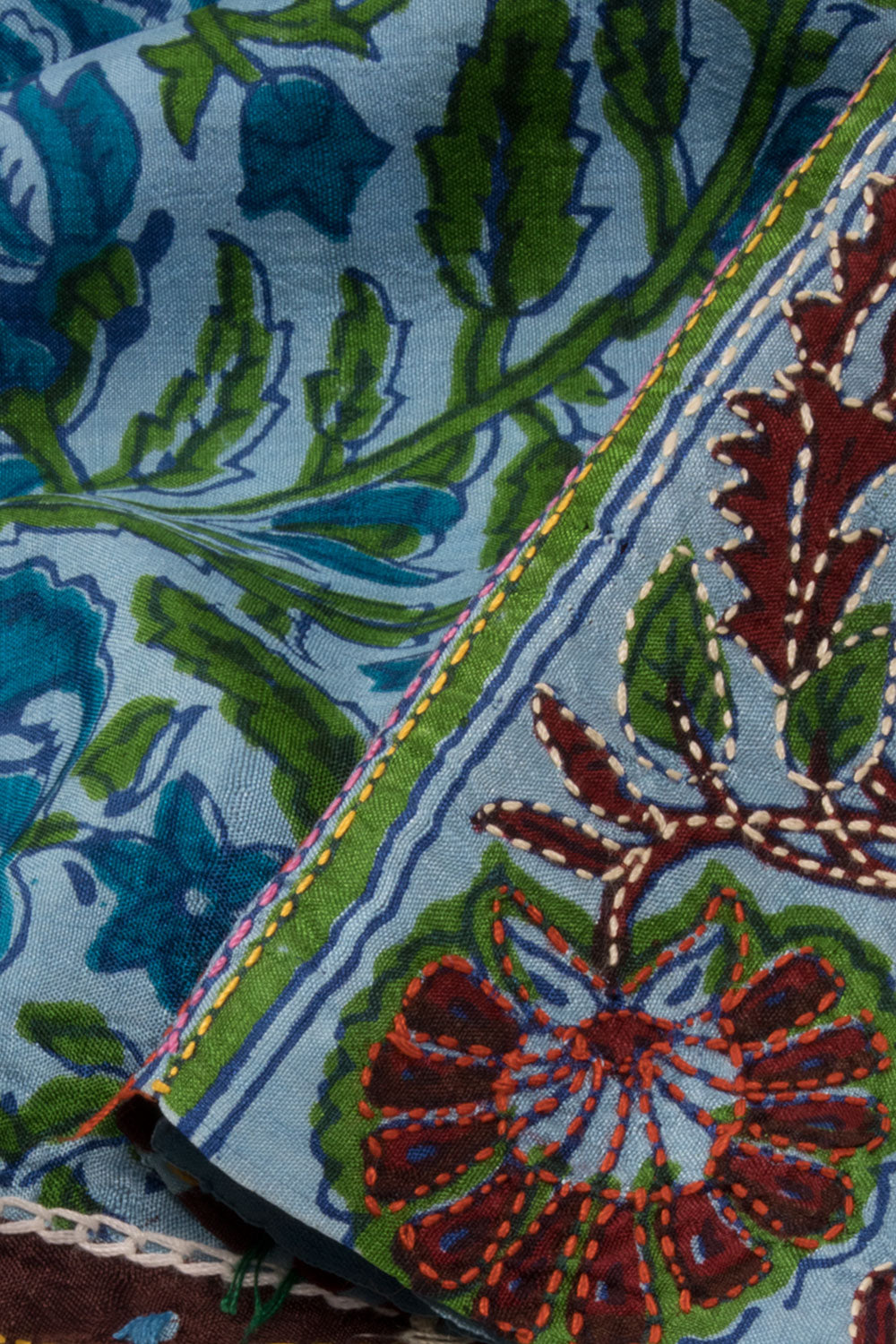 Neon Blue Kantha Embroidered Silk Saree -Avishya