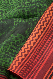 Hunter Green Hand Block Printed Tussar Silk Saree -Avishya
