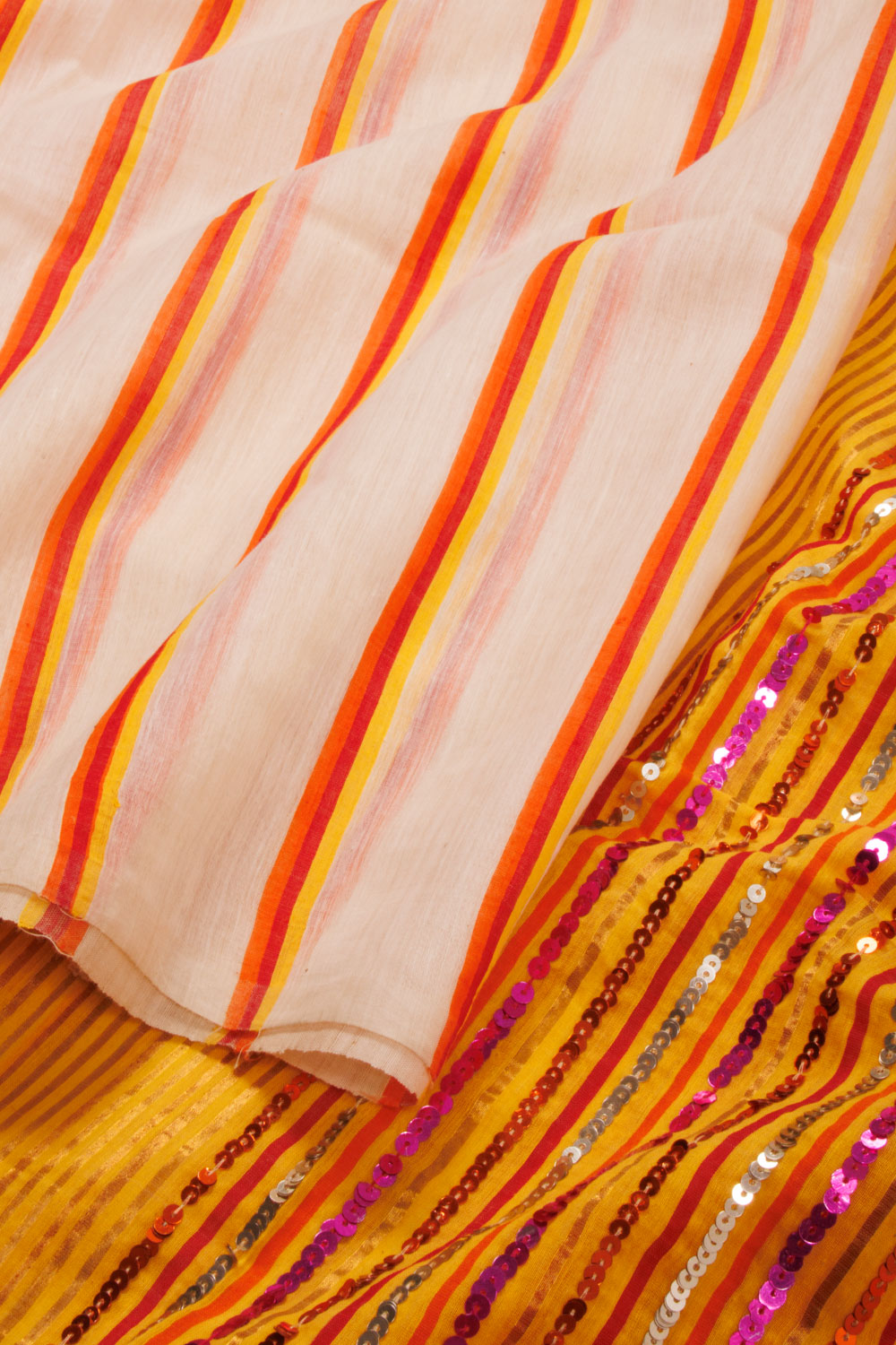 Offwhite Tussar Cotton Sequin Embroidered Saree