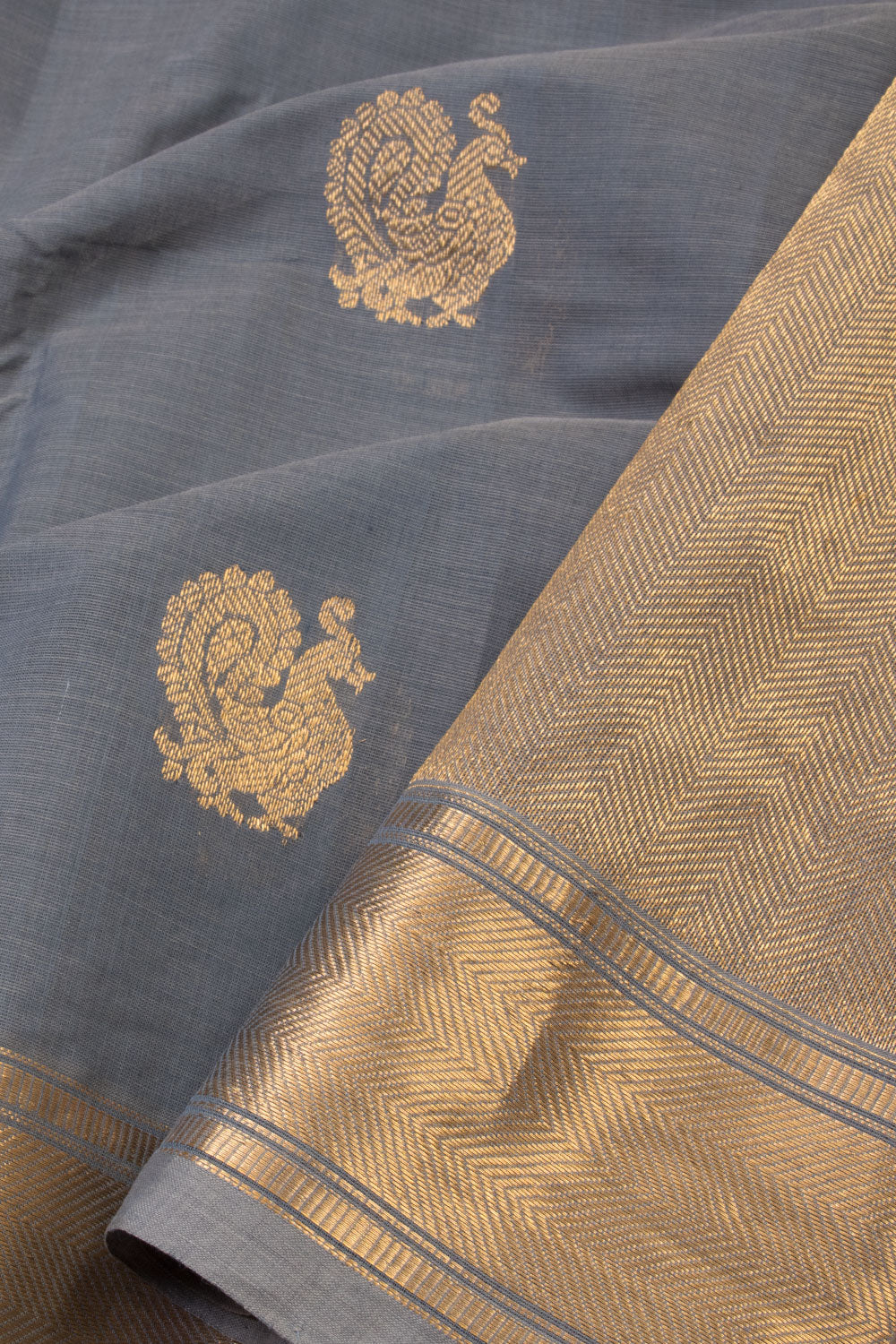 Lava Grey Handwoven Kanchi Cotton Saree - Avishya