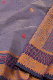 Pewter grey Handwoven Kanchi Cotton Saree - Avishya