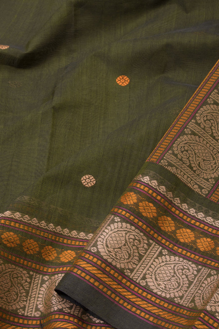 Moss Green Handwoven Kanchi Cotton Saree - Avishya