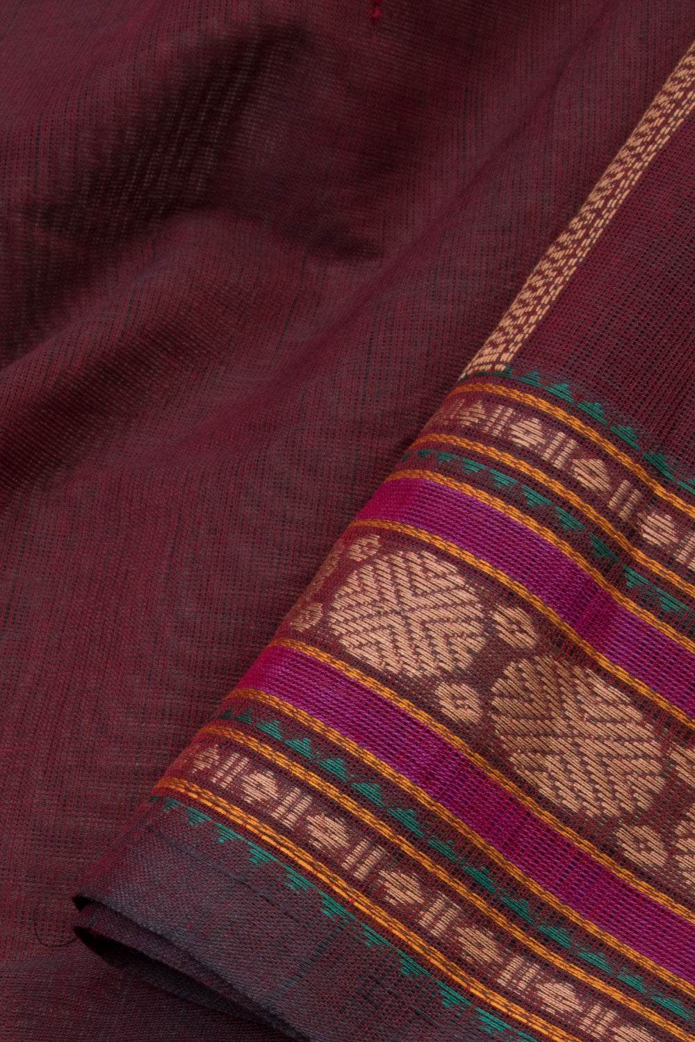 Hickory Brown Handwoven Kanchi Cotton Saree - Avishya