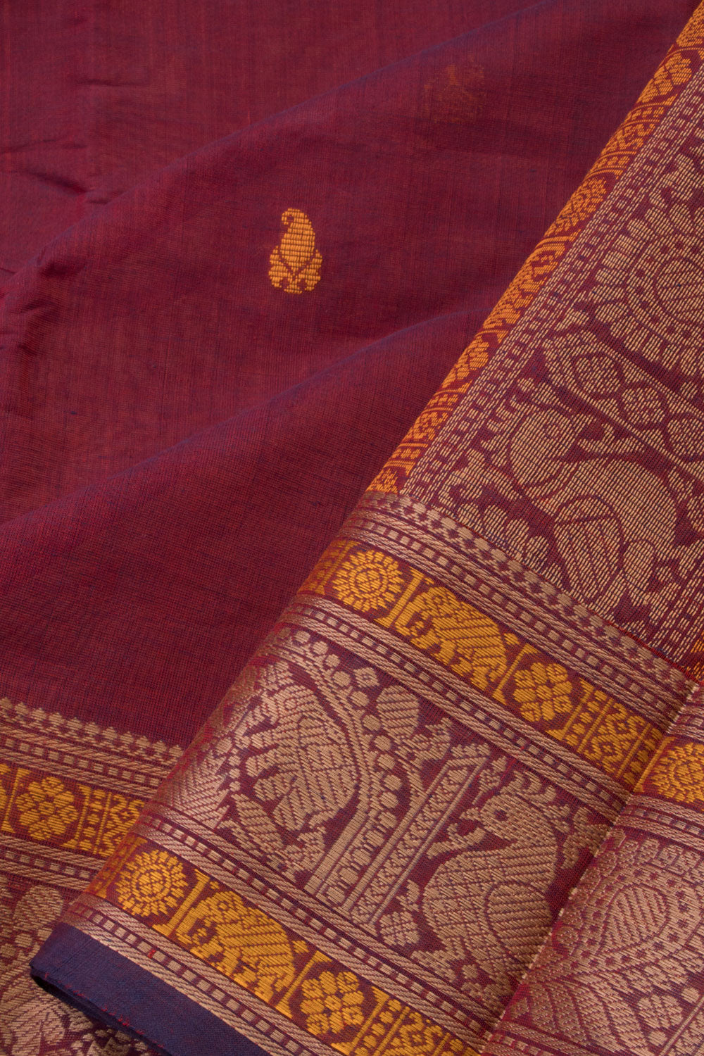 Maroon Handwoven Kanchi Cotton Saree - Avishya