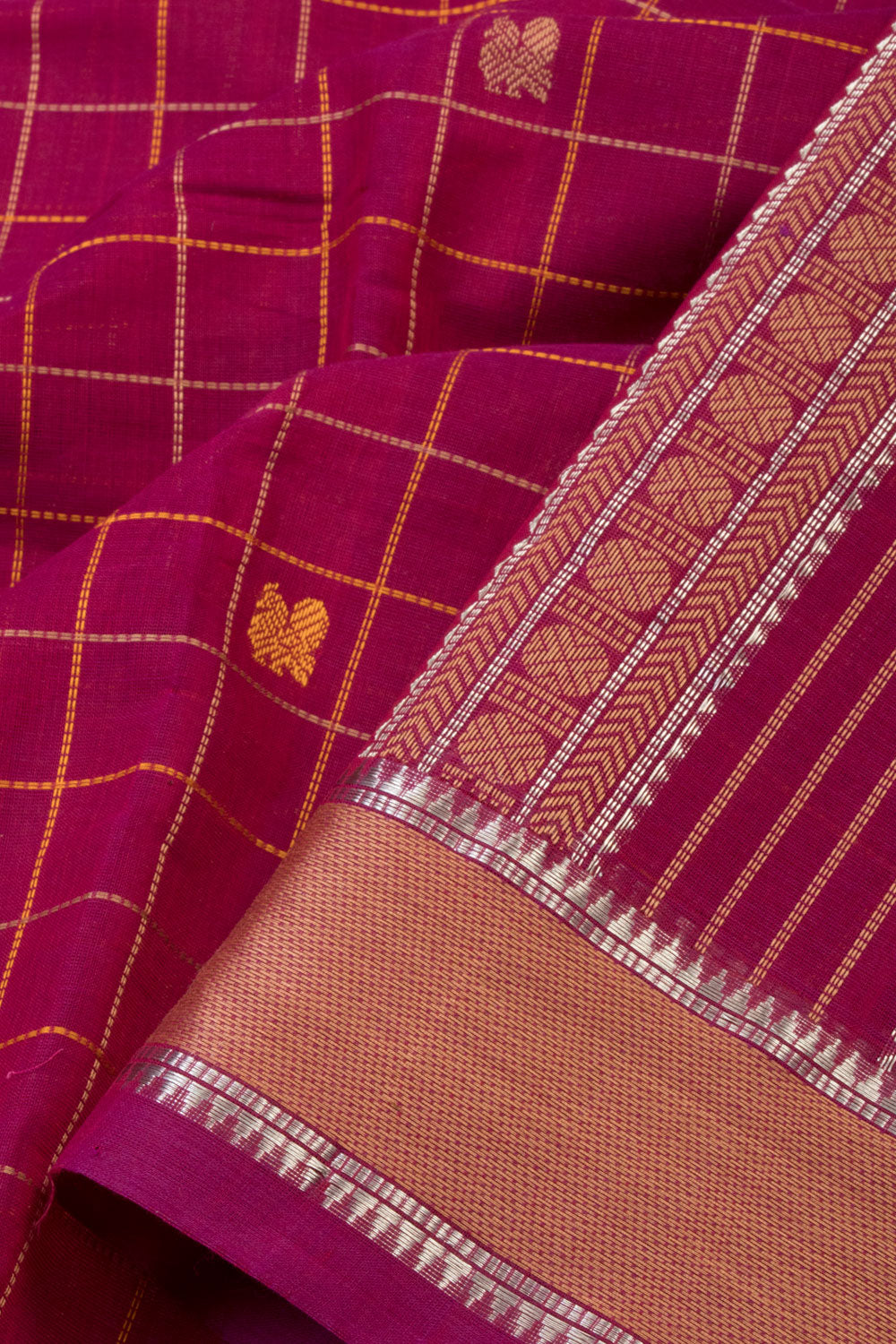 Ruby Red Handwoven Kanchi Cotton Saree - Avishya