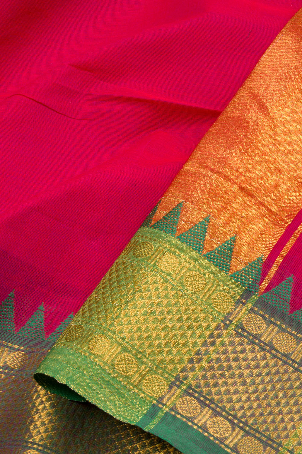 Hot Pink Handwoven Kanchi Cotton Saree-Avishya
