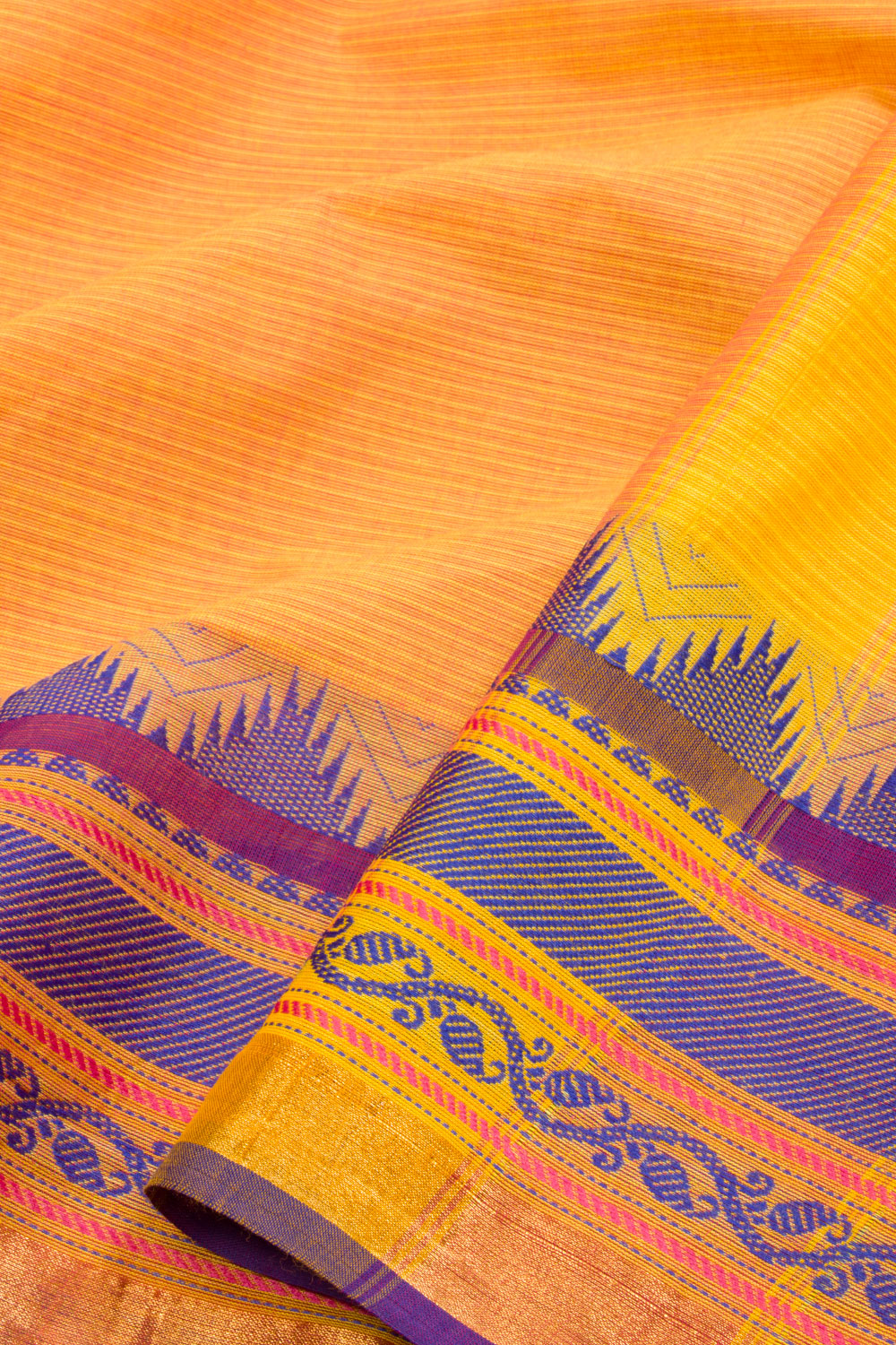Cadmium Yellow Handwoven Kanchi Cotton Saree -Avishya
