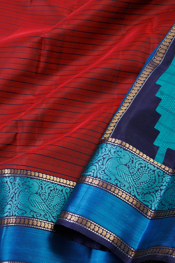 Maroon Threadwork Handloom Kanjivaram Silk Saree - Avishya