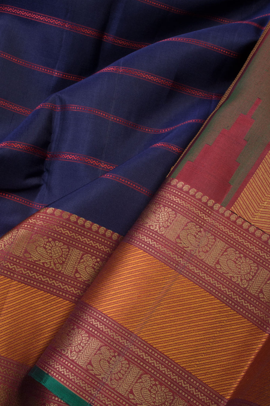 Royal Blue Threadwork Handloom Kanjivaram Silk Saree - Avishya