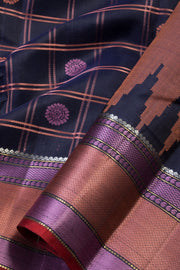 Navy Blue Threadwork Handloom Kanjivaram Silk Saree - Avishya