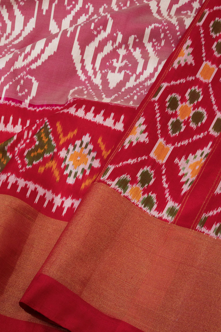 Red Handloom Pochampally Ikat Silk Saree 10067943