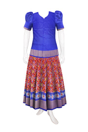   Red Ikat Pattu Pavadai Material - Avishya