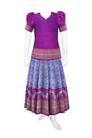 Blue Ikat Pattu Pavadai Material  - Avishya