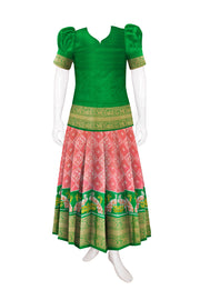 Peach Ikat Pattu Pavadai Material - Avishya