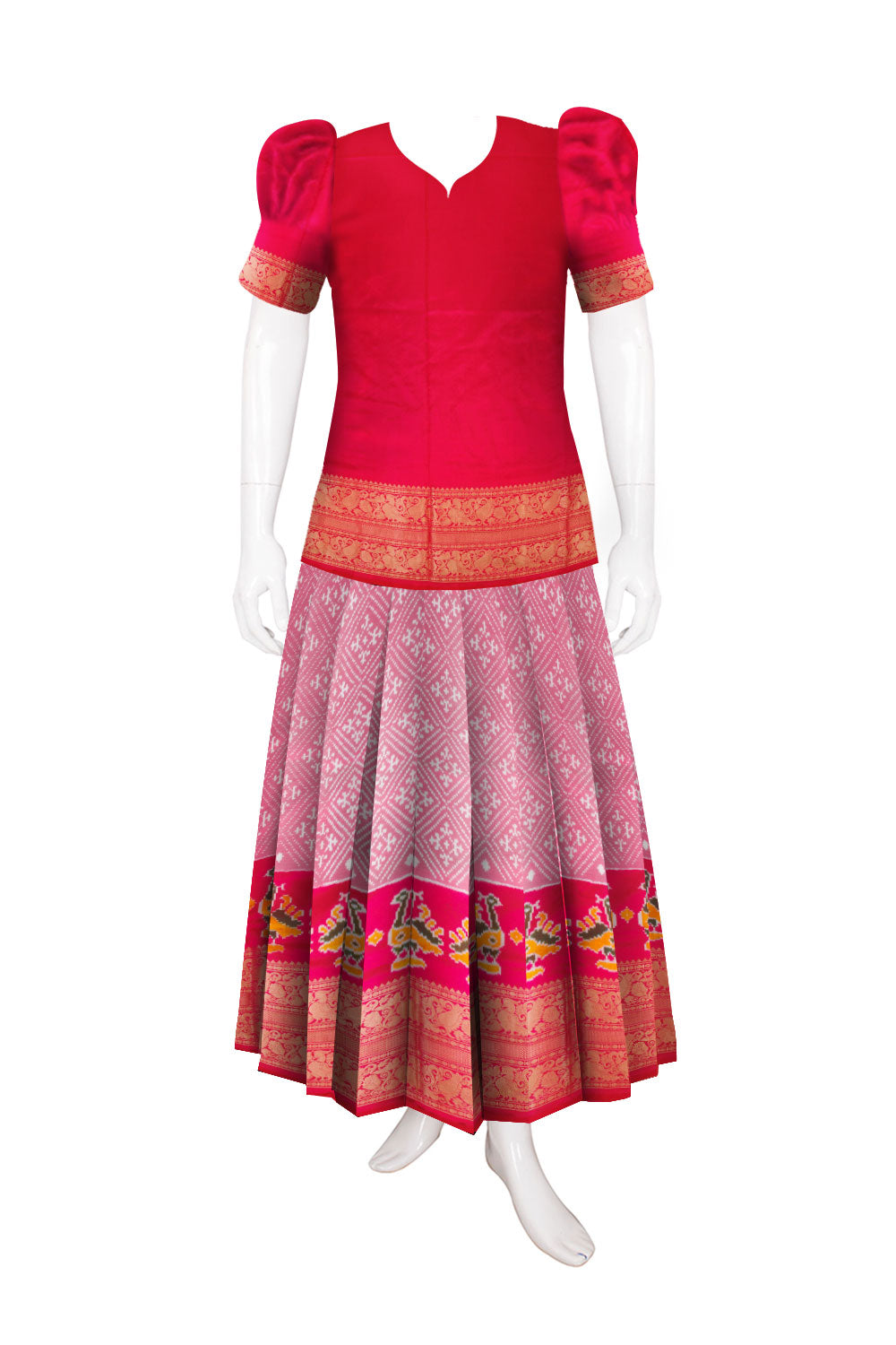 Pink Ikat Pattu Pavadai Material - Avishya