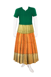 Orange Kanjivaram Pattu Pavadai Material -Avishya