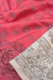 Peach Handloom Himroo Silk Cotton Saree - Avishya