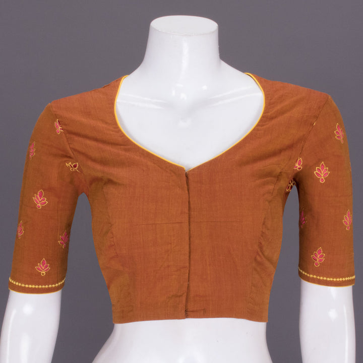 Brown Hand Embroidered Silk cotton Blouse - Avishya