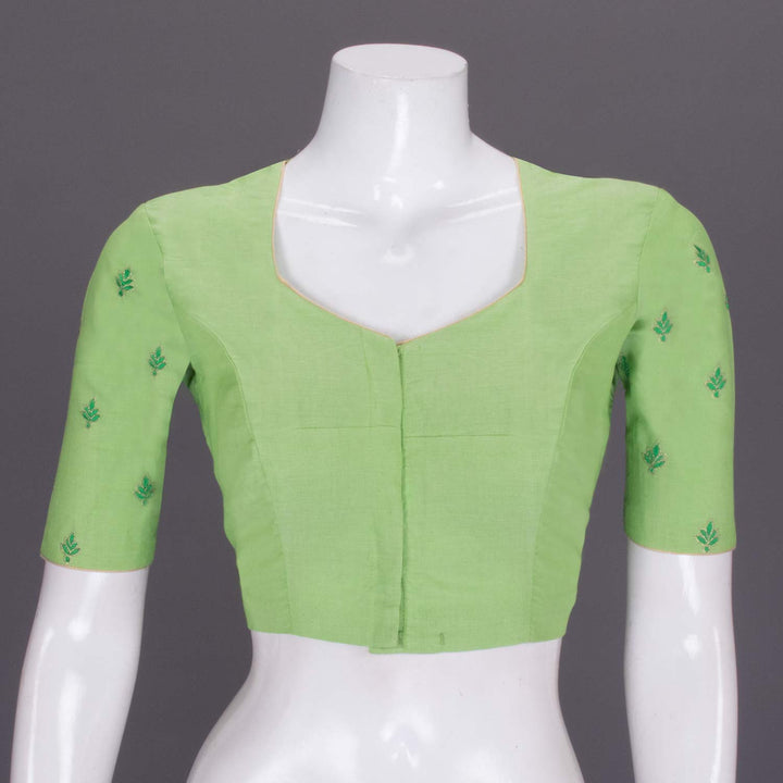 Green Hand Embroidered Silk cotton Blouse - Avishya