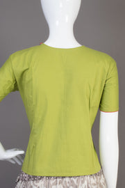 Olive Green Closed Neck Cotton Crop Top -Avishya