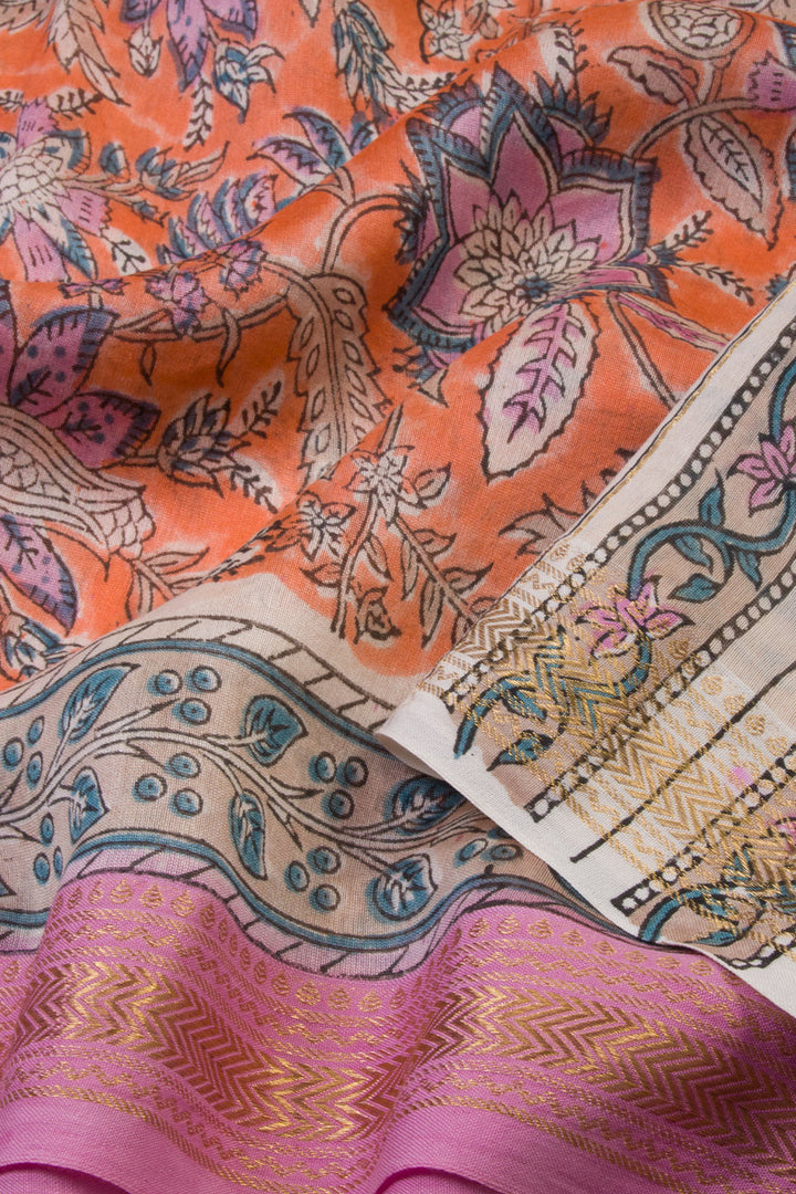 Orange Anokhi Hand Block Printed Saree - Avishya