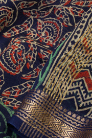 Navy Blue Anokhi Hand Block Printed Saree - Avishya