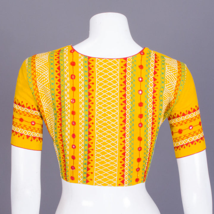Yellow Hand Embroidered Cotton Blouse - Avishya