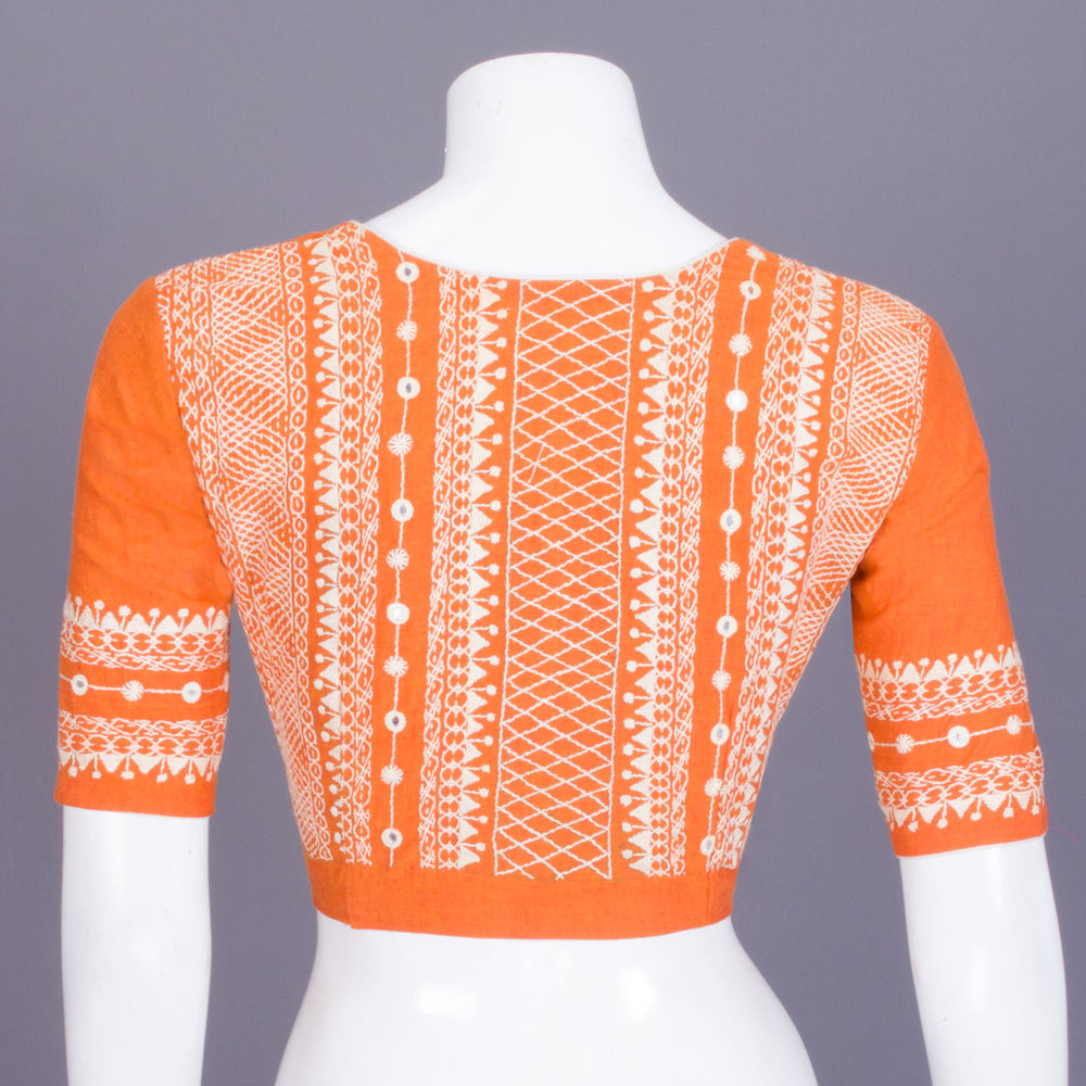 Orange Hand Embroidered Cotton Blouse - Avishya