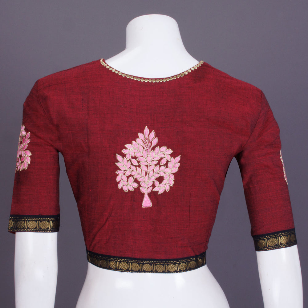 Maroon Embroidered Mangalgiri Cotton Blouse - Avishya