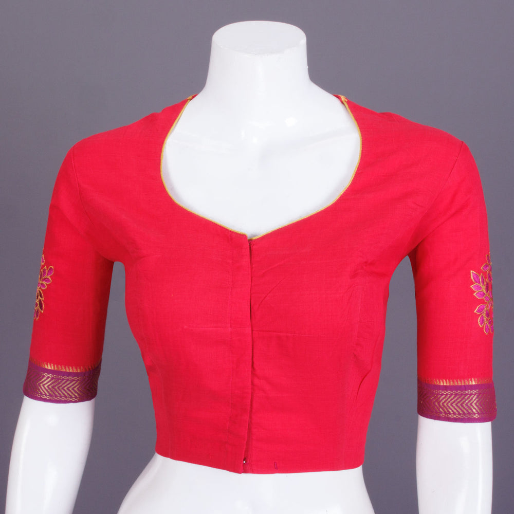 Red Embroidered Mangalgiri Cotton Blouse - Avishya