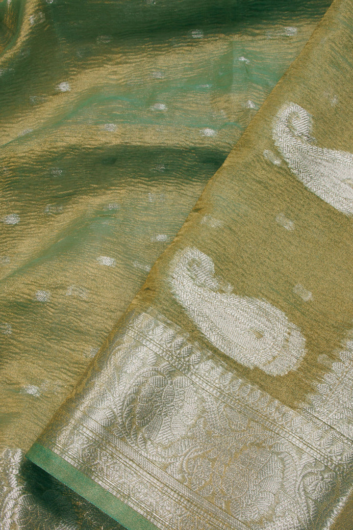 Green Banarasi Crushed Tissue Organza Saree 10068217