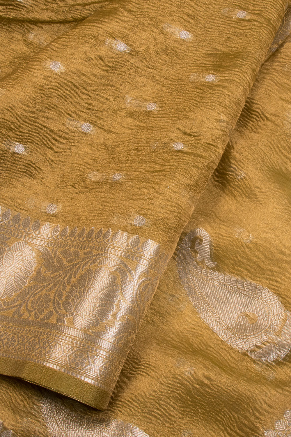 Green Gold Dual Tone Banarasi crushed Tissue Organza Saree - Avishya
