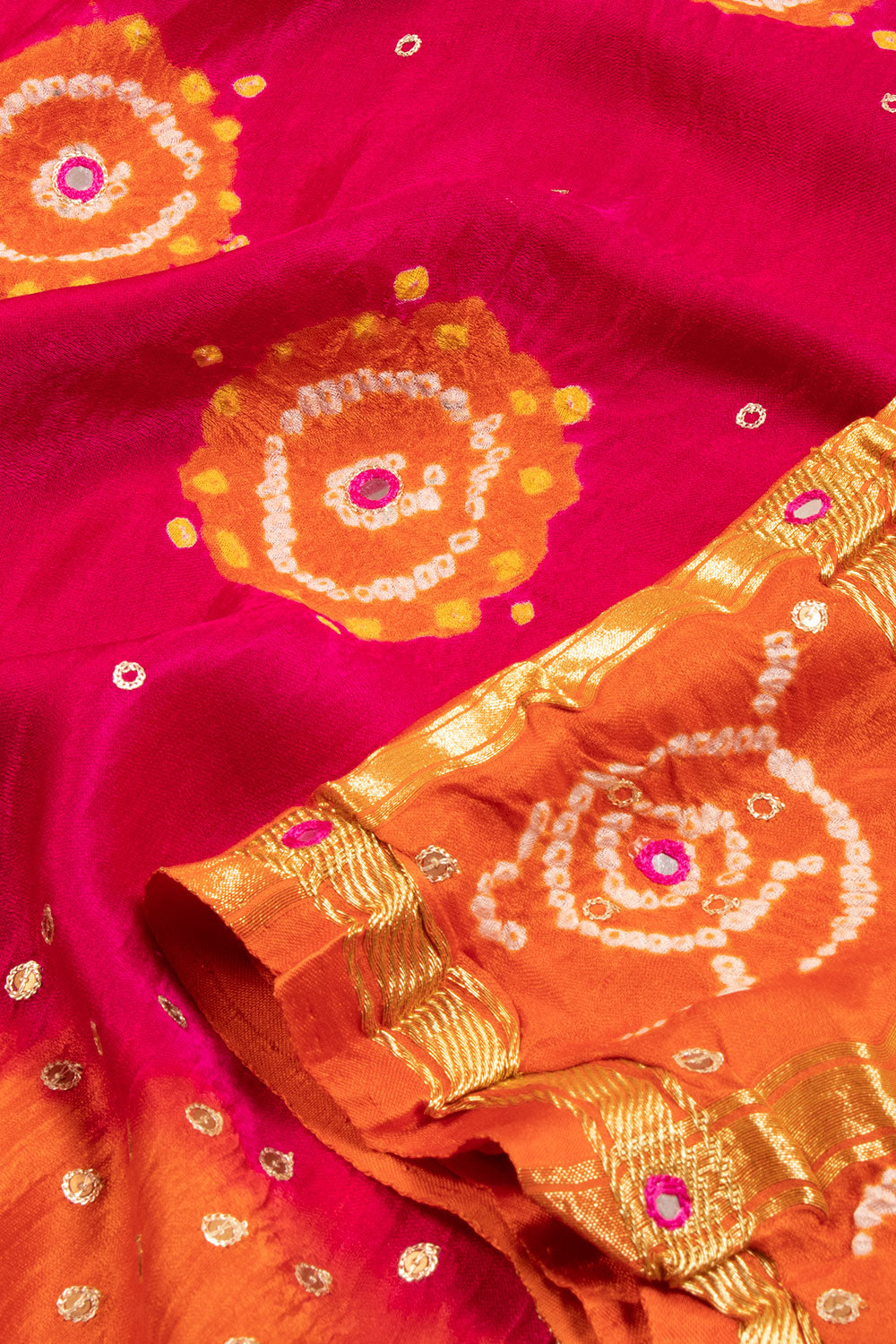 Pink Handcrafted Gharchola Bandhani Gajji Silk Saree - Avishya