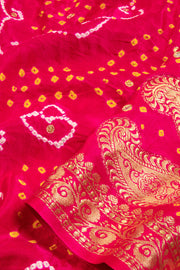 Pink Handcrafted Banarasi Bandhani Georgette Saree  - Avishya